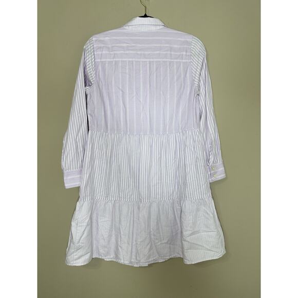 NEW LOFT Light Purple White Stripe Cotton Tiered Pocket Shirtdress Size SP - Picture 2 of 10